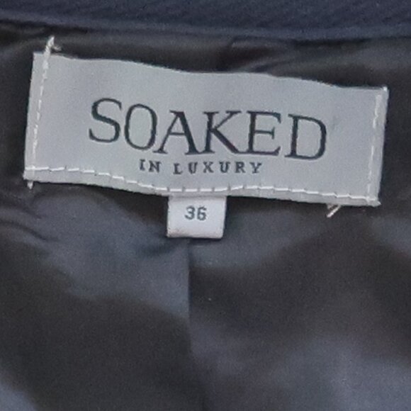 Soaked in Luxury Navy & Tan Tweed Blazer Bouclé Cropped Shoulder Pad Jacket Sz 6 - Picture 10 of 16